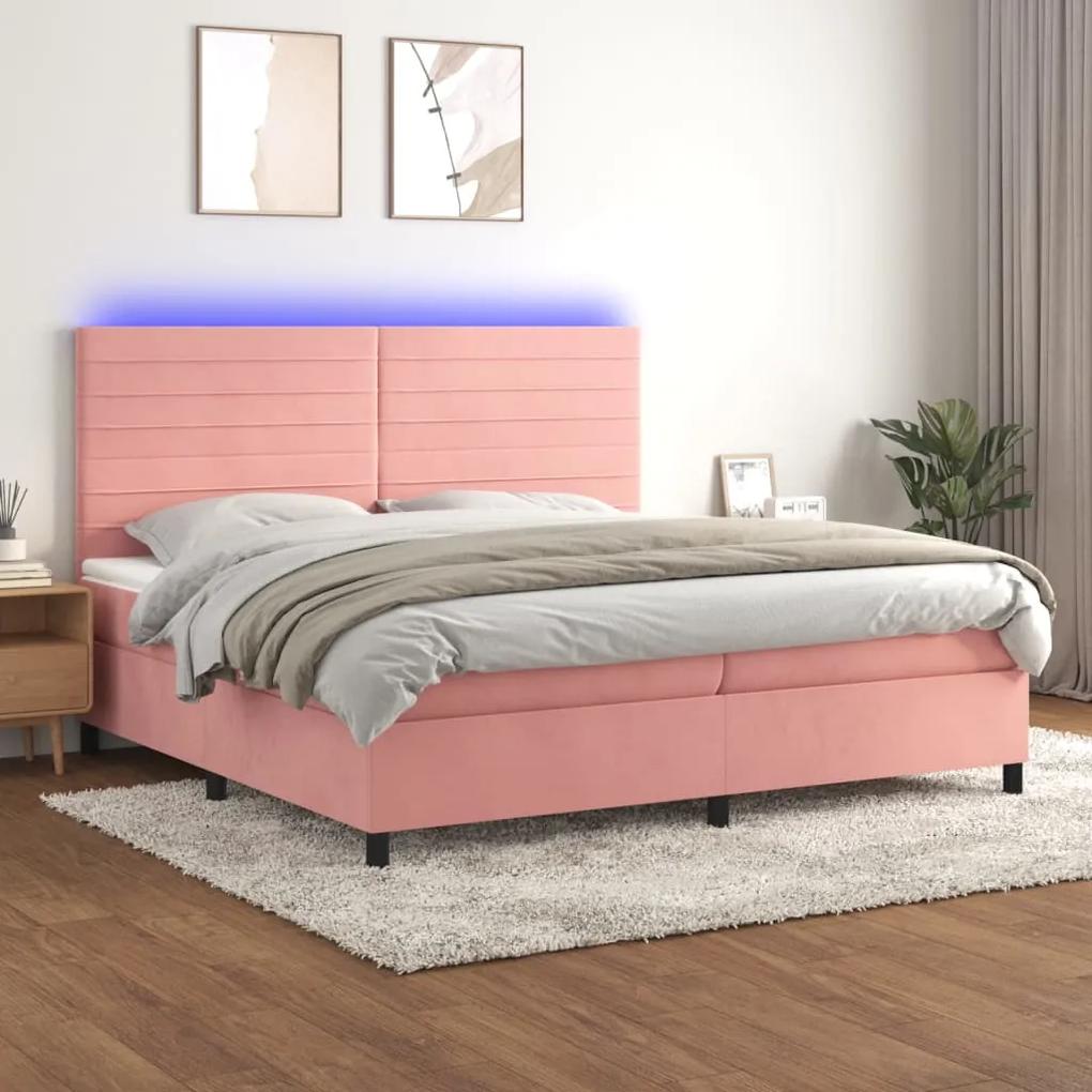 Posteľný rám boxsping s matracom a LED ružový 200x200 cm zamat 3136208
