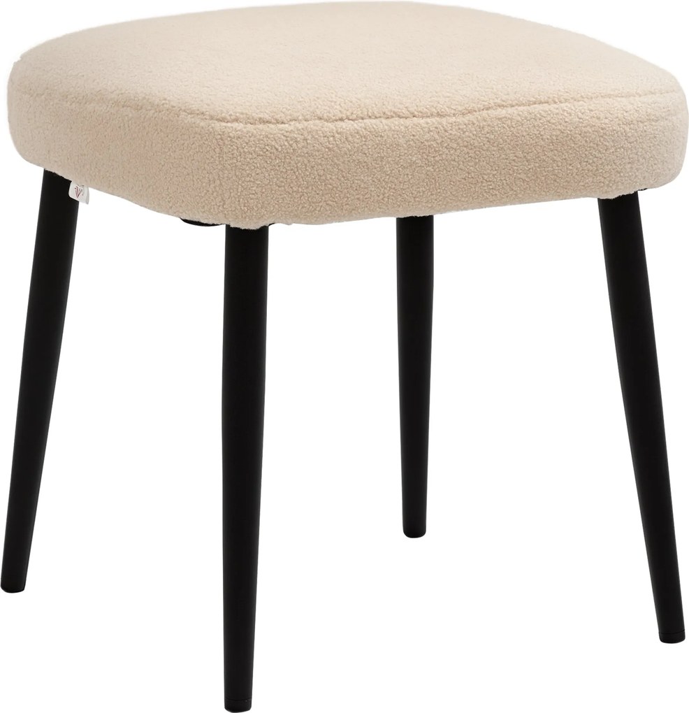 HOMCOM Taburetka Štvorcová Vanity Taburetka Podnožka s Vzhľadom Kašmíru, Oceľové Nohy, do Obývačky, Spálne, Béžová, 42 x 42 x 43 cm | Aosom