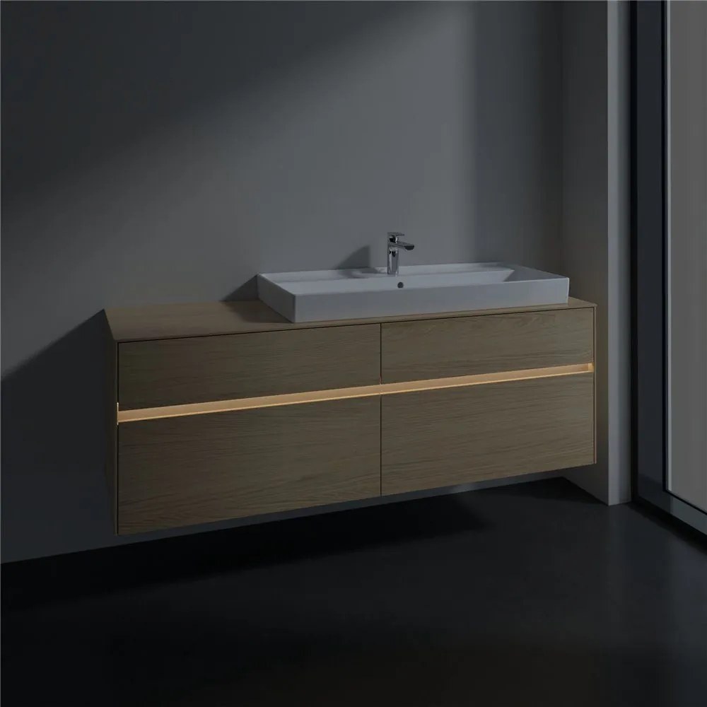 VILLEROY &amp; BOCH Collaro závesná skrinka pod umývadlo na dosku (umývadlo vpravo), 4 zásuvky, s LED osvetlením, 1600 x 500 x 548 mm, Nordic Oak, C030B0VJ