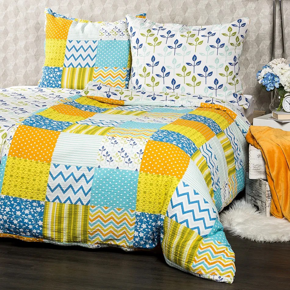4Home Krepové obliečky Patchwork blue, 140 x 200 cm, 70 x 90 cm, 140 x 200 cm, 70 x 90 cm