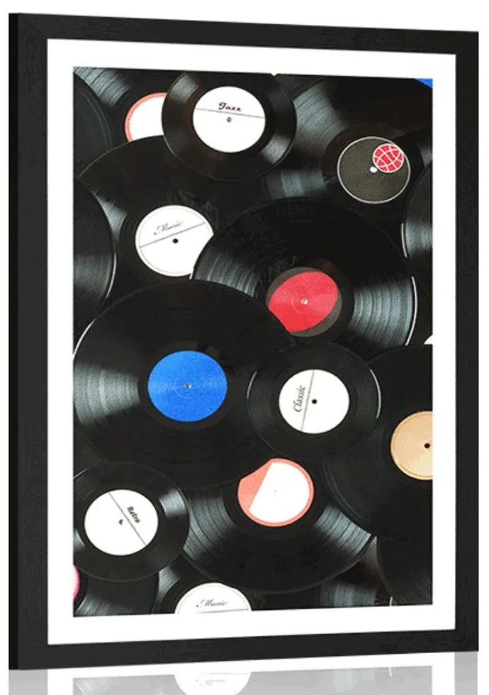 Plagát s paspartou retro platne - 30x45 black