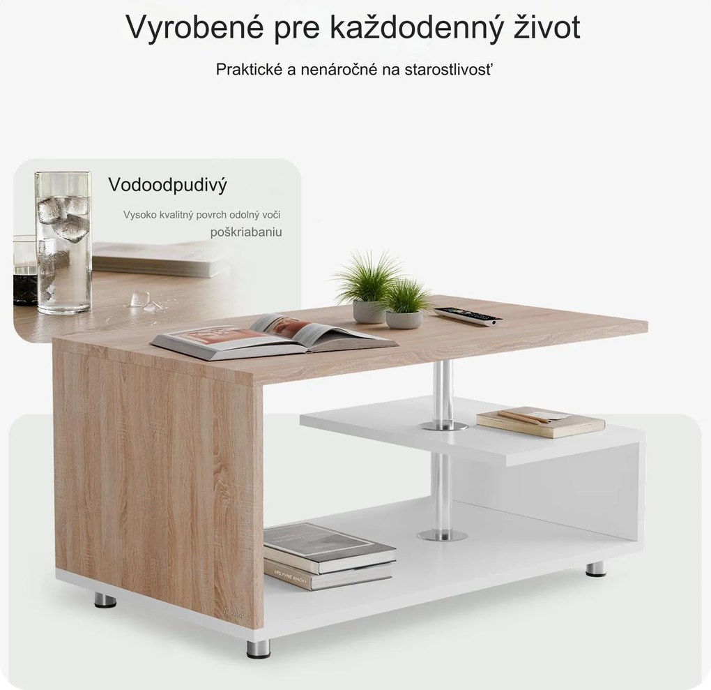 InternetovaZahrada Konferenčný stolík Orlando 95x55x50 cm - biela/dub