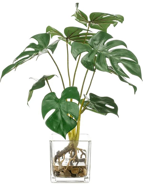 Umelá rastlina Monstera bush 9 listov 40 cm v sklenenej nádobe