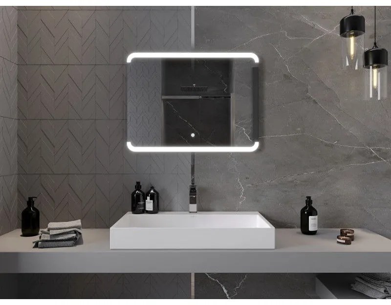 Mexen Nida, LED kúpeľňové zrkadlo s podsvietením 80x60 cm, 6000K, ochrana proti zahmlievaniu, 9806-080-060-611-00