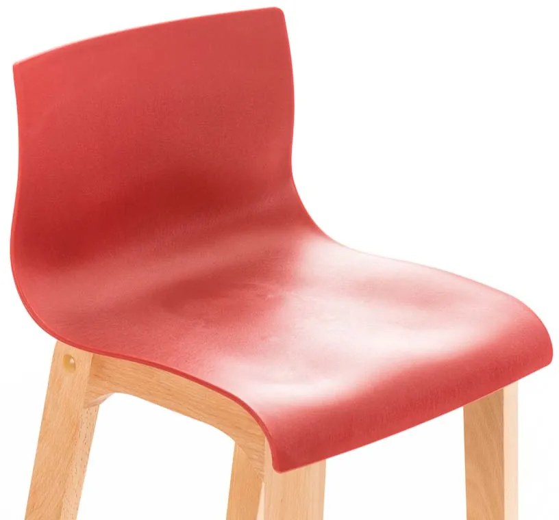 Barová stolička Hoover - plast, drevené nohy natur - Červená