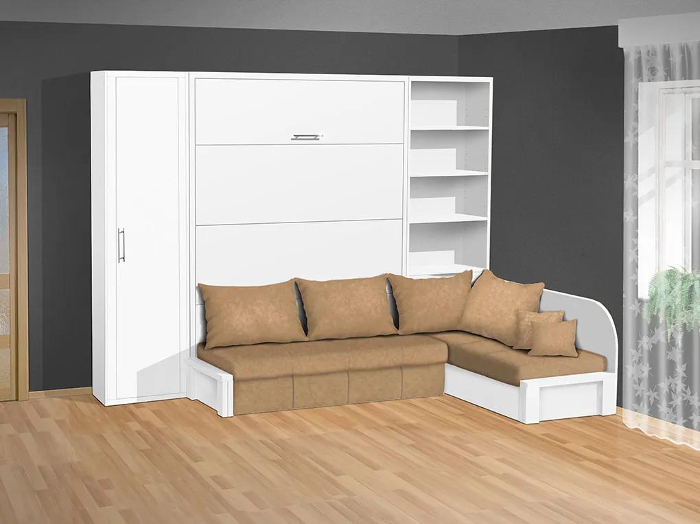 Nabytekmorava Sklápacia posteľ s rohovou pohovkou VS 3075P - 200x160 cm + policová skriňa 60 nosnost postele: štandardná nosnosť, farba lamina: biela 113, farba pohovky: nubuk 133 caramel