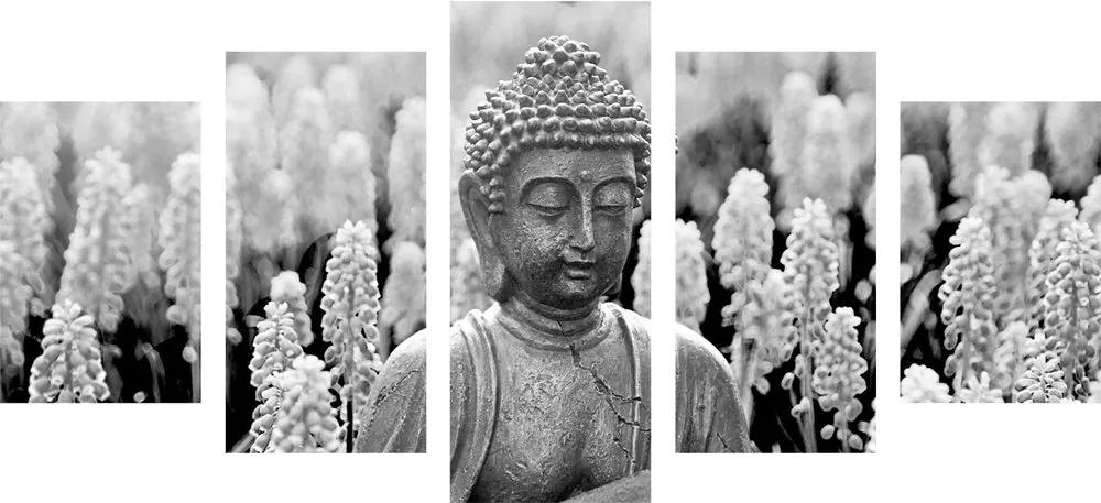 5-dielny obraz jin a jang Budha v čiernobielom prevedení - 200x100