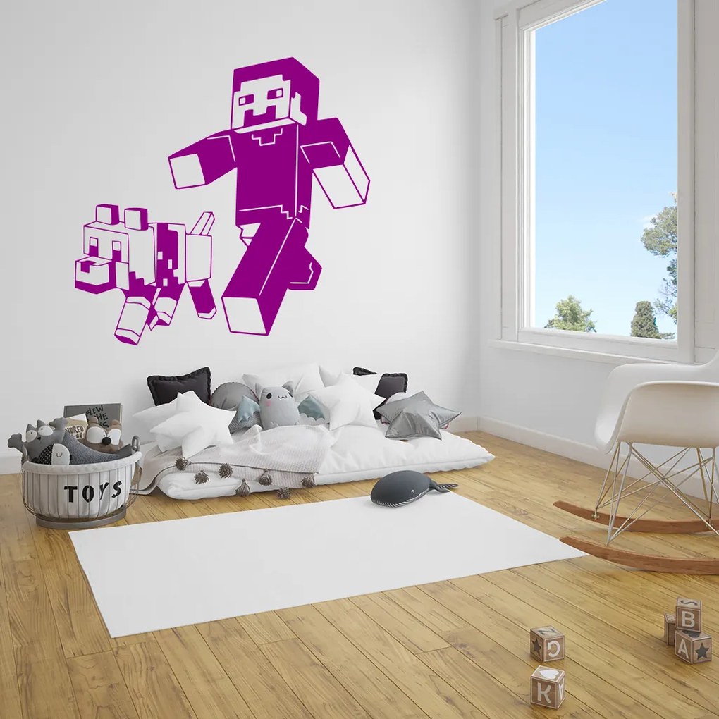 Veselá Stena Samolepka Minecraft so psom Farba: žlutá, Veľkosť: 100 x 97 cm
