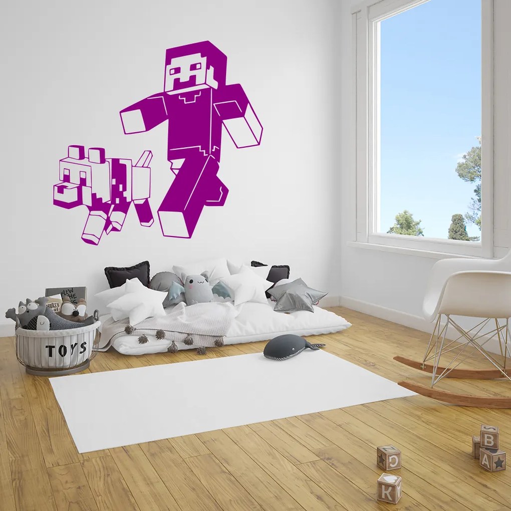 Veselá Stena Samolepka na stenu na stenu Minecraft so psom Farba: černá