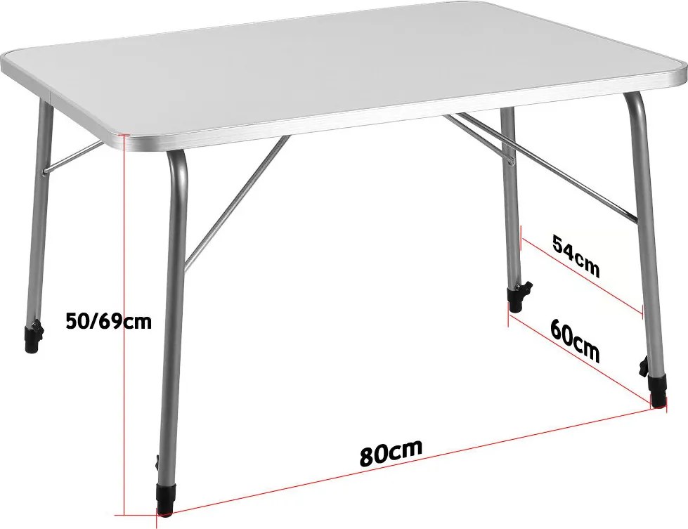 Kempingový stôl  FOKA sklápací, 80x54x50-69cm, biela Casaria