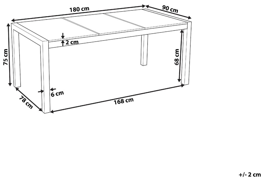 Záhradný jedálenský stôl so sklenenou doskou 180 x 90 cm biely COSOLETO Beliani