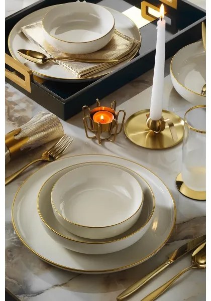 Jedálna súprava 18 ks béžová/zlatá/porcelán