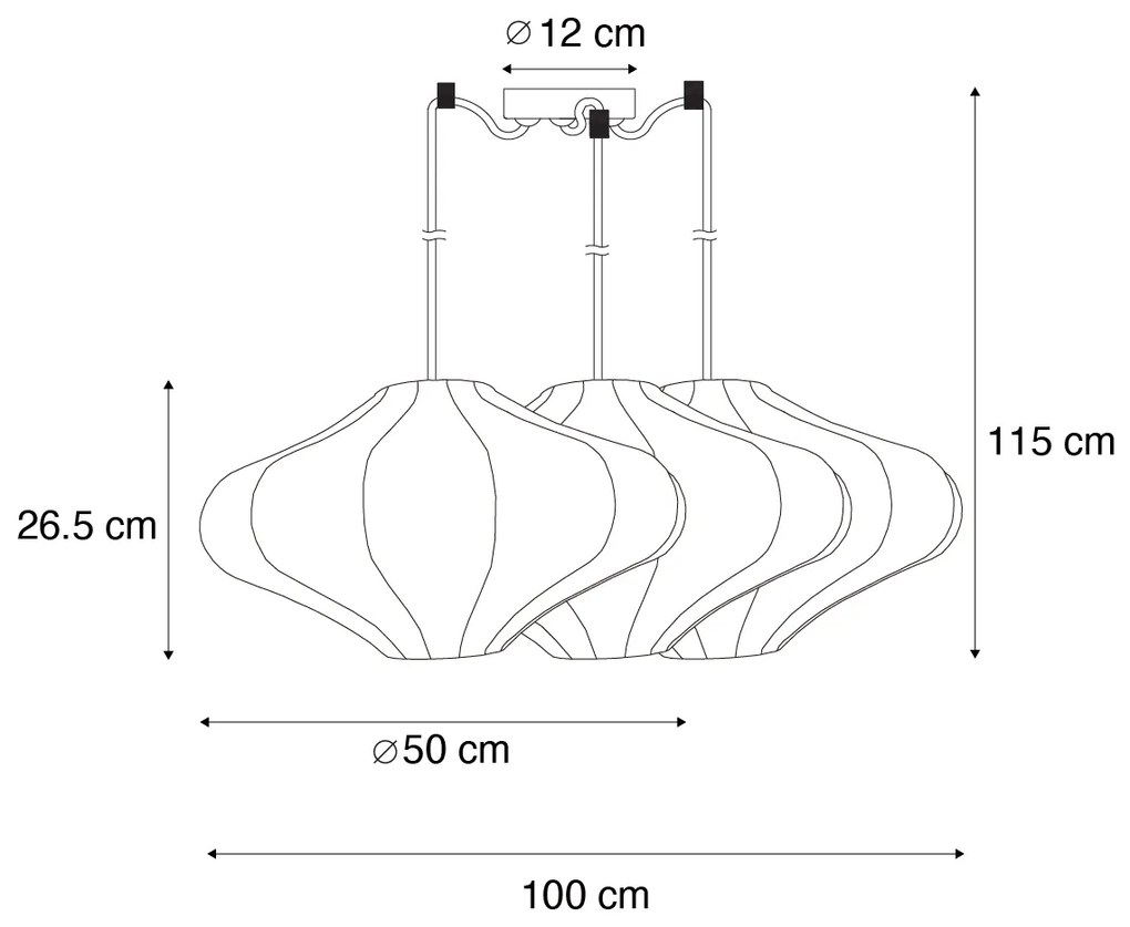 Japandi závesná lampa hnedá 50cm 3-svetlá - Plu