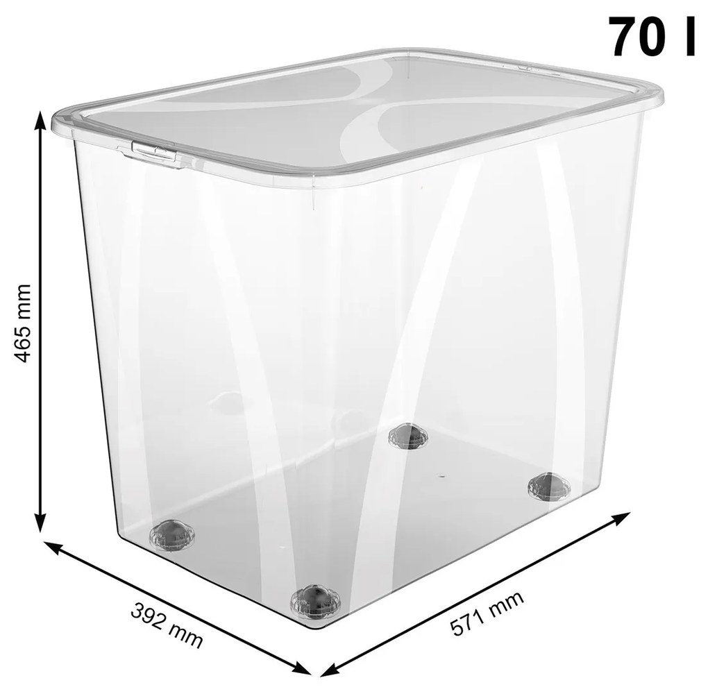 Úložný box, transparentní krabice s víkem, Rotho LONA, 57x39x47 (70l)