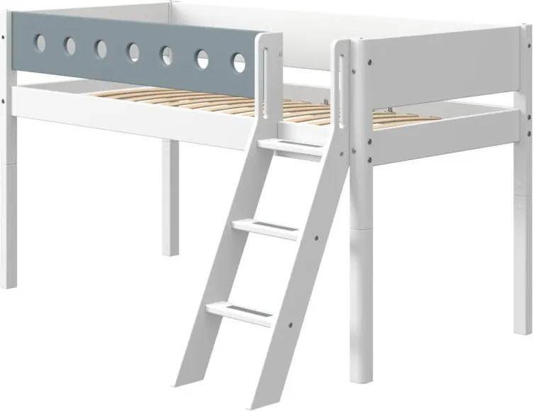 Modro-biela detská posteľ s rebríkom Flexa White, výška 120 cm