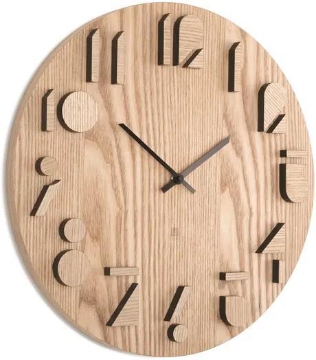 Nástenné hodiny SHADOW 41,3 cm drevo, Umbra, Drevo, kov, 41,3 priemer x 3,8 cm, prírodna, čierna