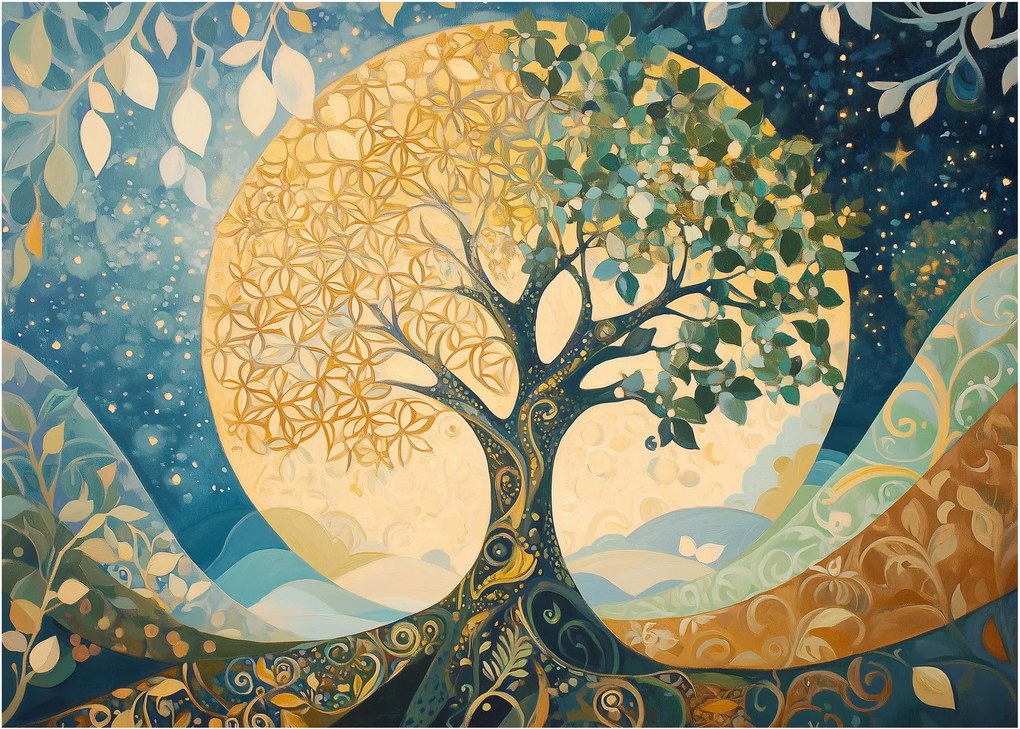 Sklenený obraz – Strom života v mesiaci (70x50 cm)