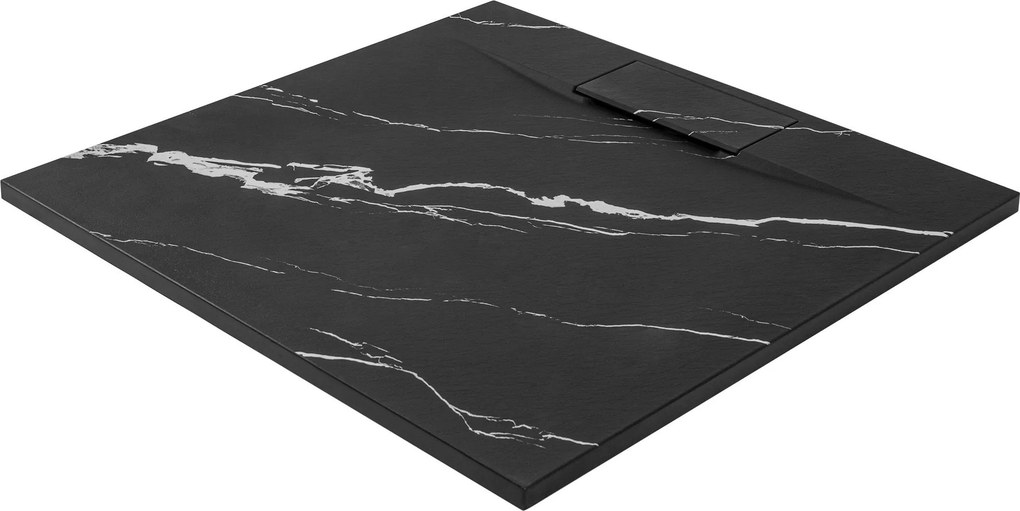 Štvorcová sprchová vanička z SMC kompozitu REA BAZALT CARRARA 90x90 cm, čierny mramor