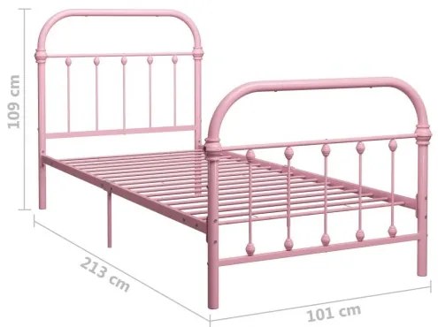 vidaXL Posteľný rám, ružový, kov 90x200 cm-
