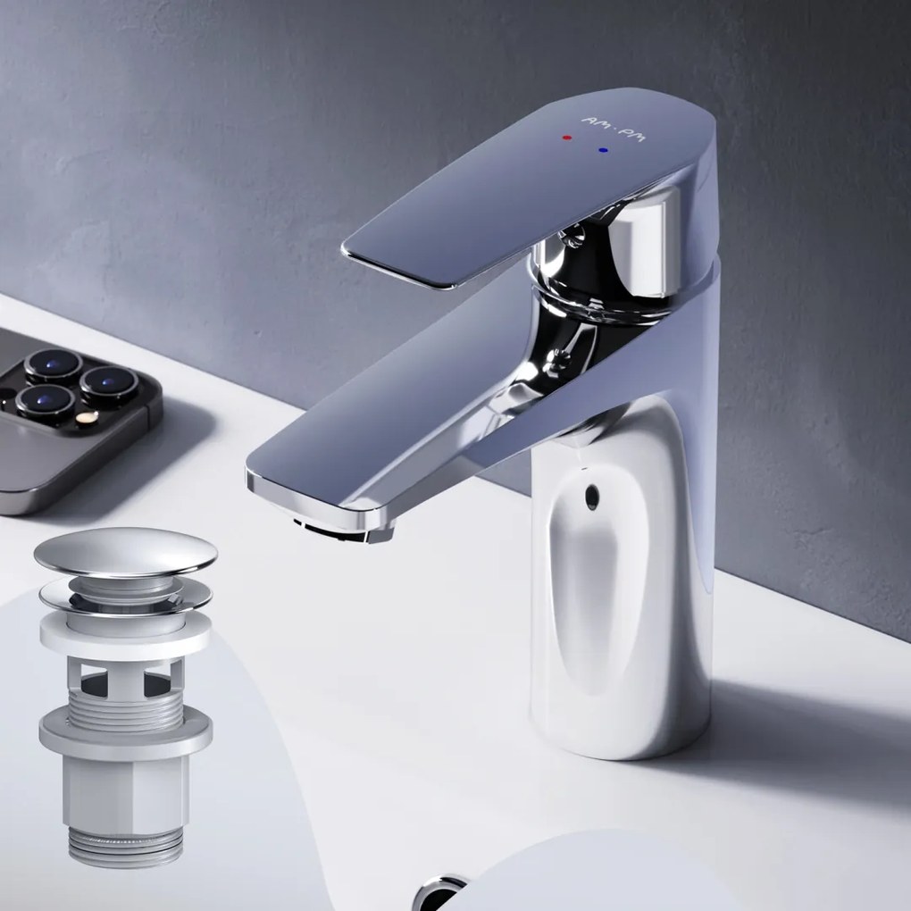 Umývadlová batéria AM.PM Gem FGA82100 jednopáková s odtokovým ventilom, chróm