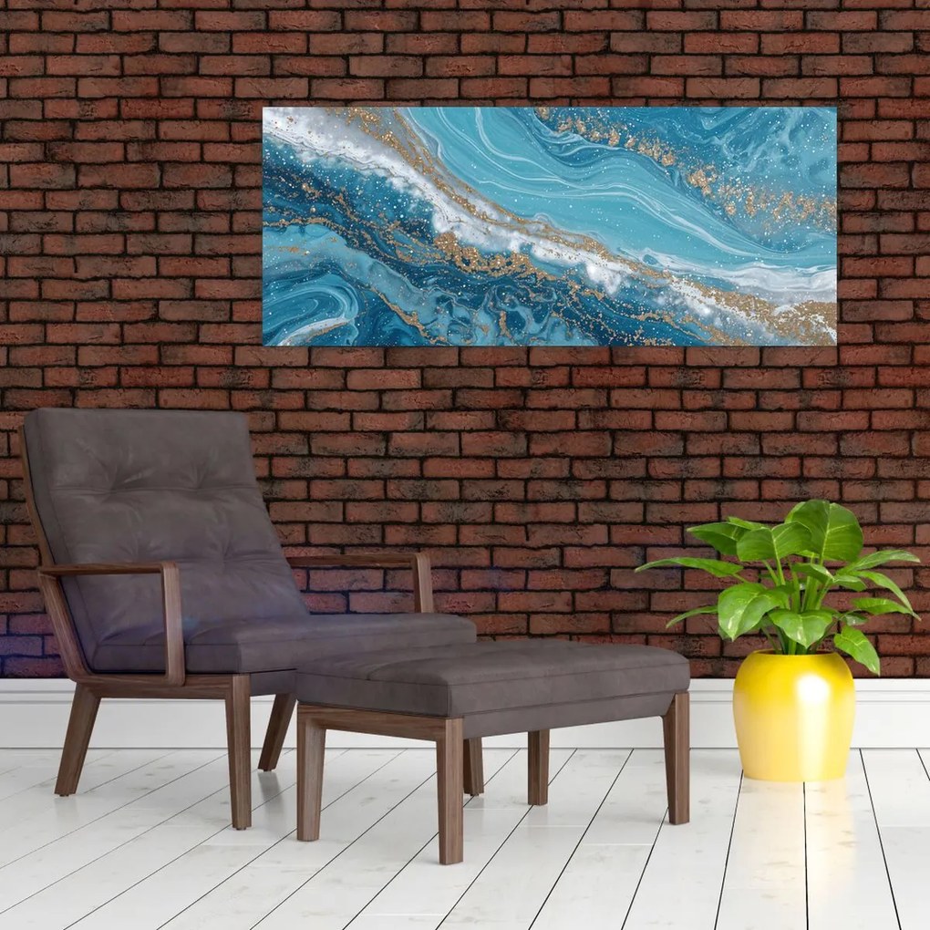 Obraz - Bledomodrý mramor so zlatom I. (120x50 cm)