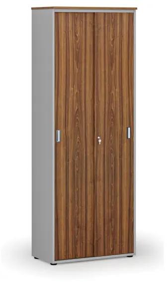 Kancelárska skriňa so zasúvacími dverami PRIMO GRAY, 2128 x 800 x 420 mm, sivá/orech