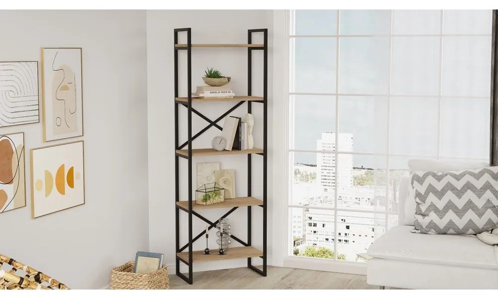 Čierny/prírodný regál v dekore duba 58x175 cm Dusan – Marckeric