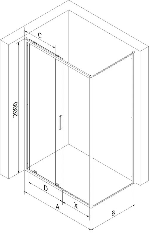 Mexen Exo-S posuvná sprchová kabína 120 x 90 cm, transparentná, čierna - 8151-120-090-70-00