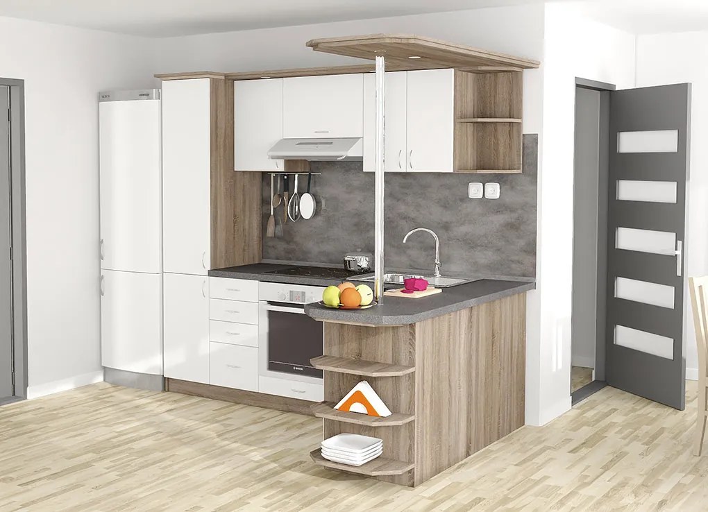 Nabytekmorava Kuchyna s ostrovčekom Bára C farba kuchyne: dub sonoma světlá, pracovná doska: s pracovnou doskou