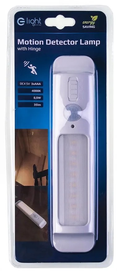 LED svietidlo do skrinky, 1x LED 0,5w 4000k, w, pohybový senzor + vešiak