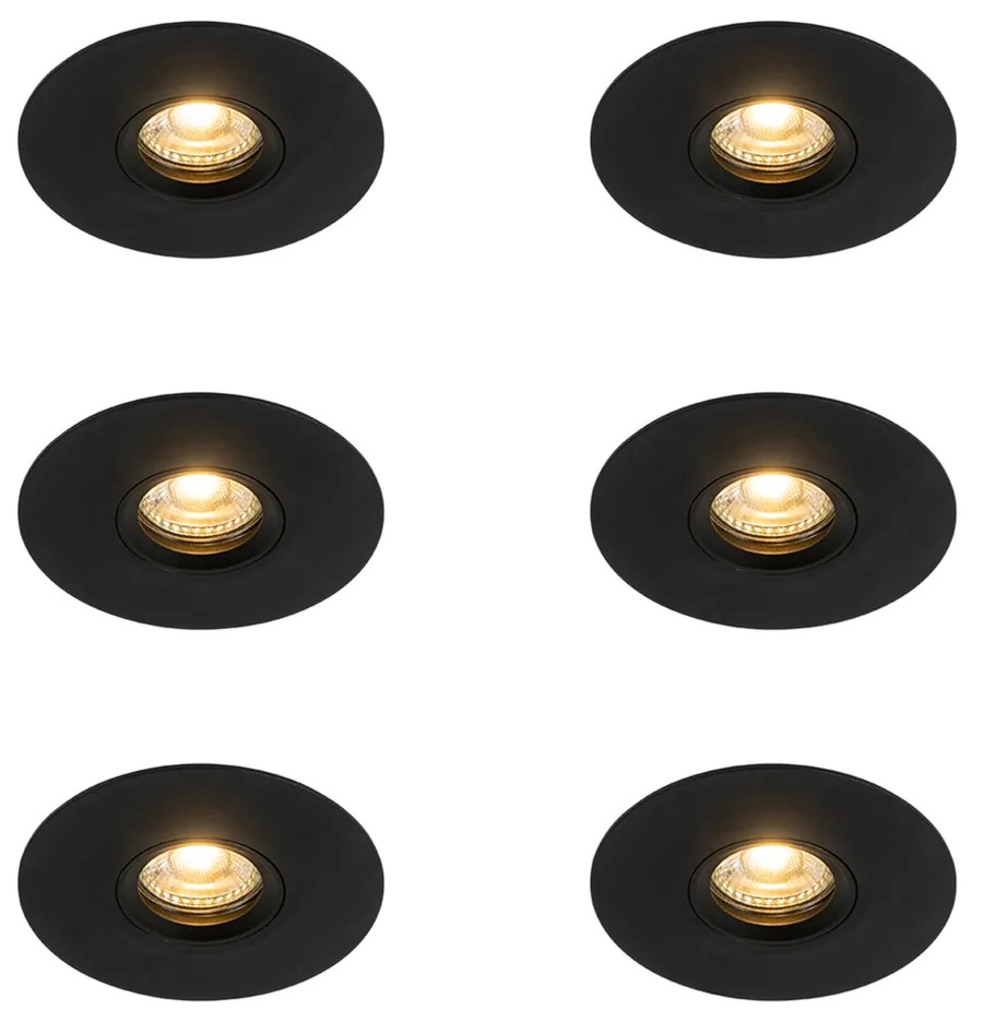 Sada 6 moderných zapustených bodových svietidiel čiernych 12 cm - Buco