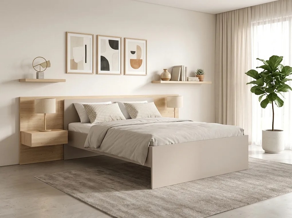 Posteľ ELISA 180 x 200 cm, kašmírovo béžová Rošt: S lamelovým roštom, Matrac: Matrac DELUXE 10 cm