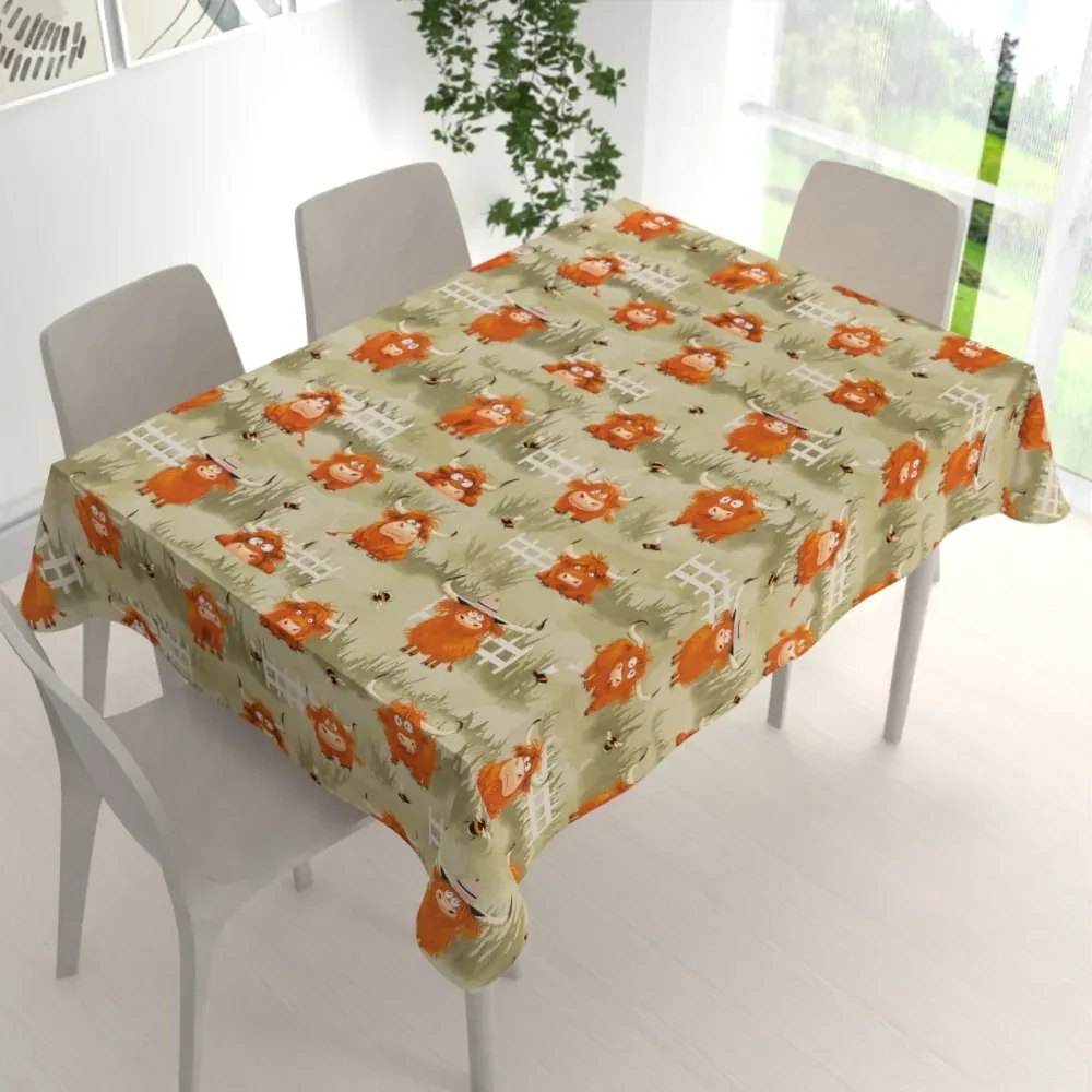Biante Detský bavlnený obdĺžnikový obrus Sandra SA-612 Býčky na pastve na zelenom 140x200 cm