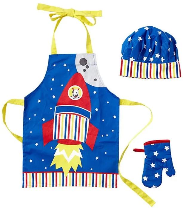 Set detskej zástery, kuchynskej rukavice a čiapky Ladelle Rocket