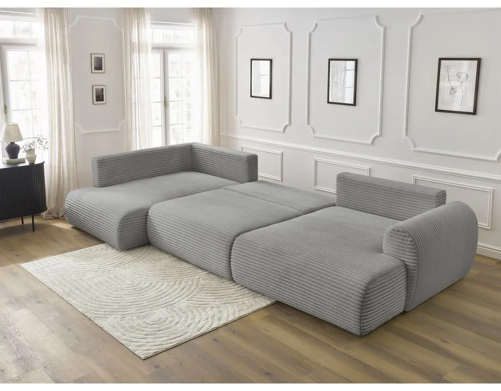 Tmavosivá menčestrová rozkladacia/s úložným priestorom rohová pohovka (ľavý roh/do tvaru "U") Lucien – Bobochic Paris