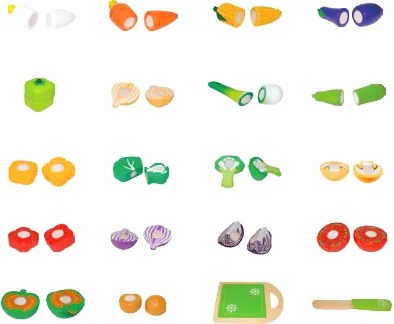 Drevená zelenina na krájanie, 20 ks, ECOTOYS