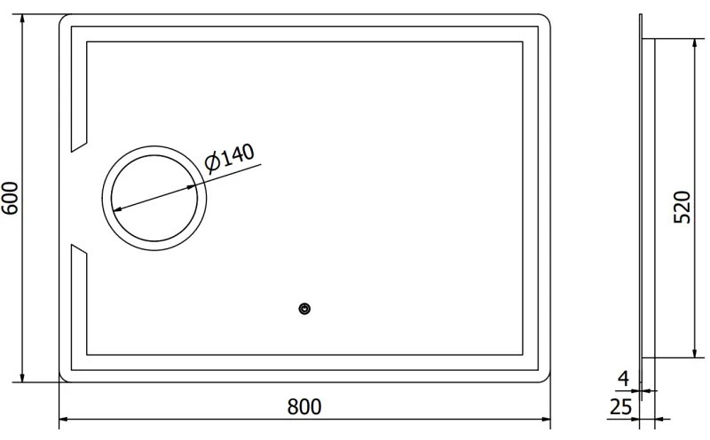 Mexen Onyx, LED kúpeľňové zrkadlo s podsvietením a kozmetickým zrkadielkom 80x60 cm, 6000K, ochrana proti zahmlievaniu, 9813-080-060-611-00