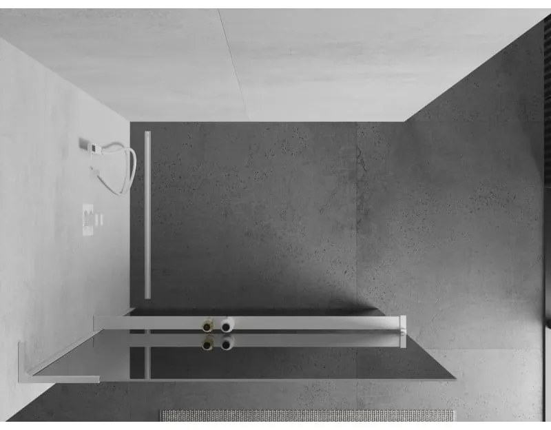 Mexen Kioto+ L, sprchová zástena Walk-In s poličkou a vešiakom 110 x 200 cm, 8mm sklo vzor zrkadlo, biely profil, 800-110-123-20-50
