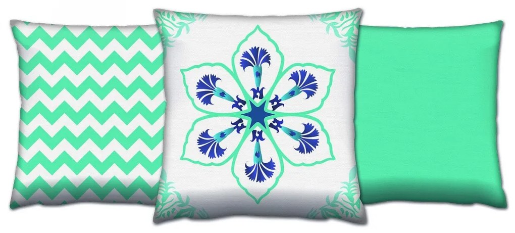 Súprava vzorovaných vankúšov VAPO 3 ks 43x43 cm tyrkysová/biela