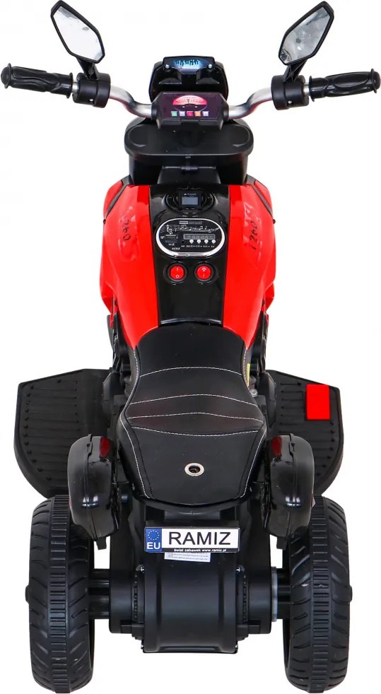 Ramiz Rýchla turistická motorka na batérie pre deti Červená + Audio + Svetlá + Eko koža