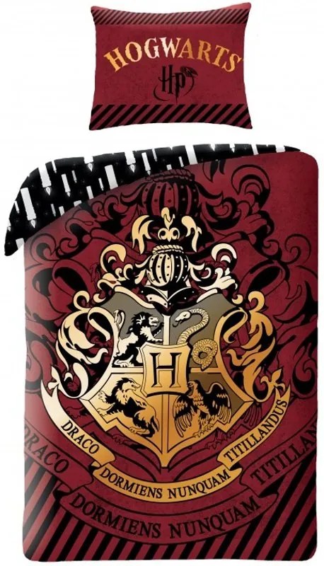 Bavlnené posteľné obliečky Harry Potter - motív so zlatým erbom Rokfortu - 100% bavlna - 70 x 90 cm + 140 x 200 cm