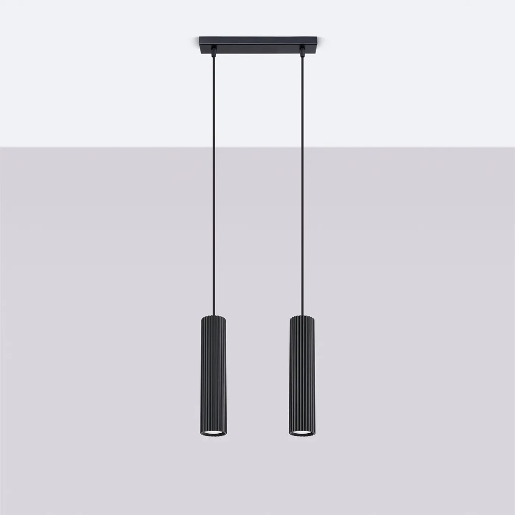 Závesné svietidlo Karbon, 2x čierne kovové tienidlo