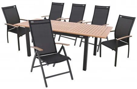 Doppler EXPERT WOOD antracit - záhradná hliníková sedacia súprava 4+2+1