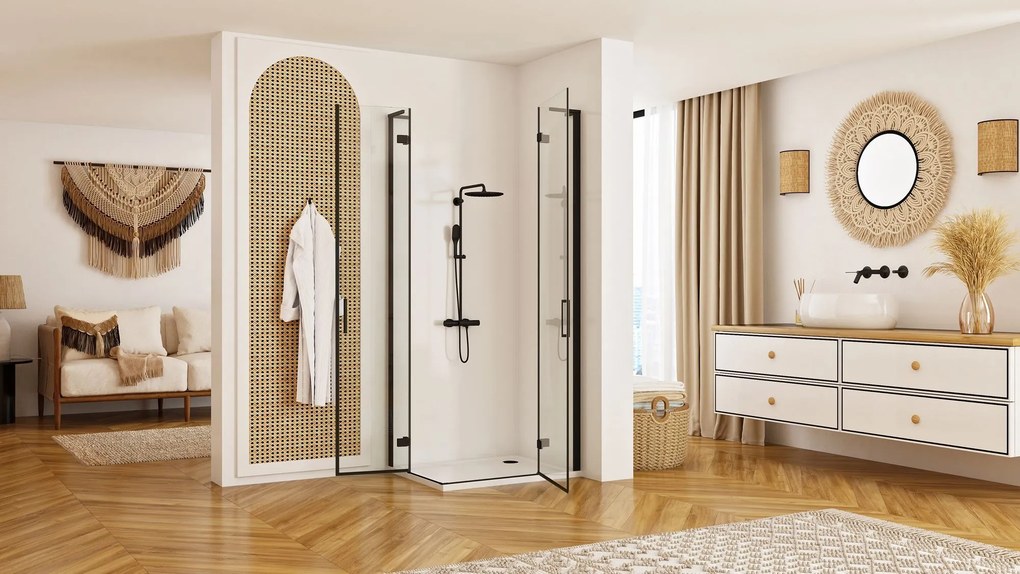 Štvorcový sprchovací kút REA HUGO DOUBLE BLACK 80x80, čierny/transparent - bez vaničky