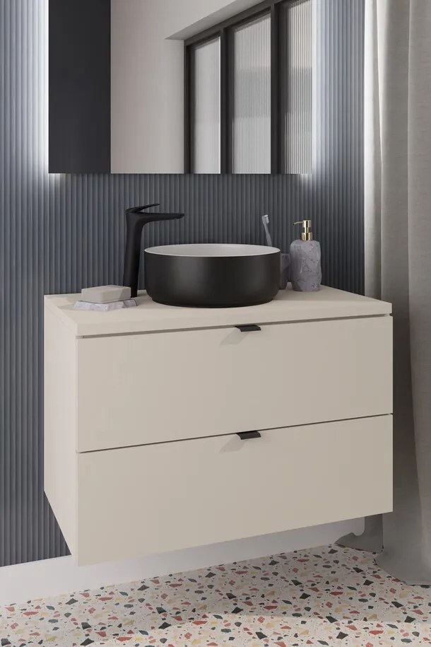 Závěsná skříňka pod umyvadlo Dalia Cashmere Nature s deskou 80 cm kašmírová/dub cremona