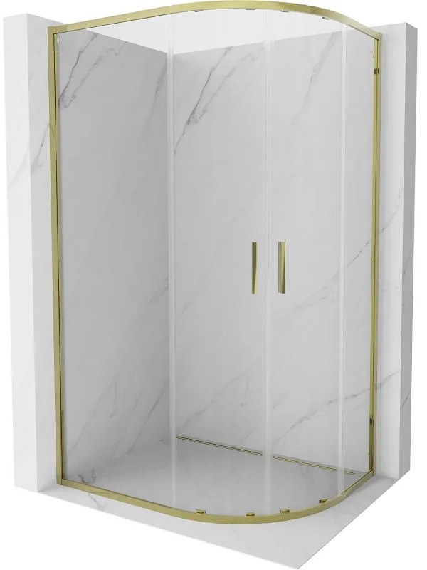 Mexen Exo, polkruhový posuvný sprchový kút 90 x 80 cm, číre sklo, zlatá, 8132-090-080-50-00