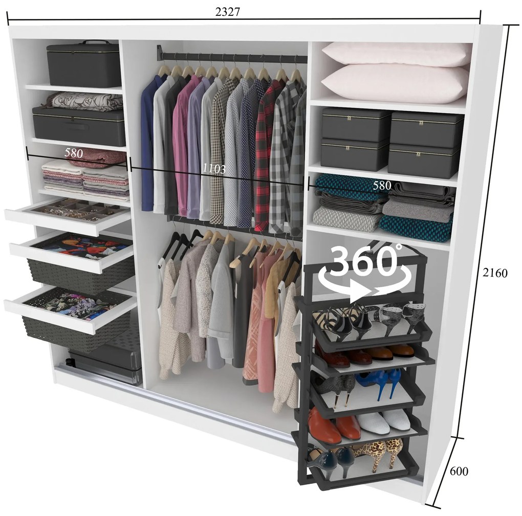 Šatníková skriňa SERENITY 232 cm čierny mat MBP SERENITY SZP8/0/B/B/0/HIAL