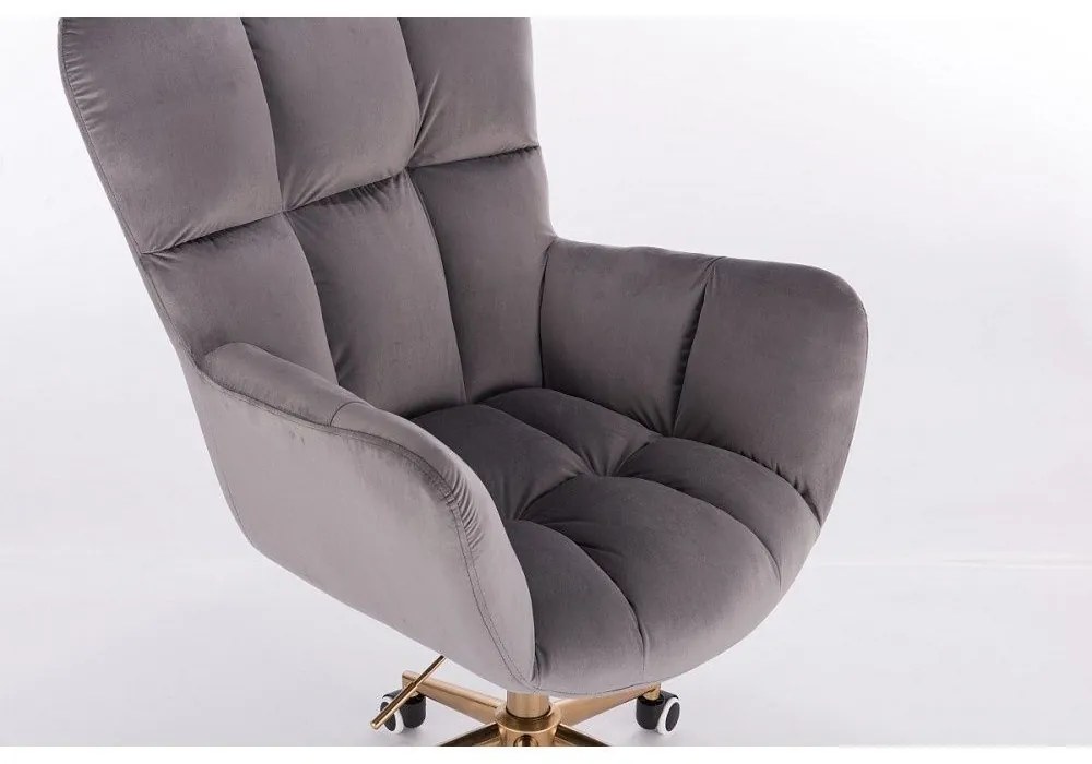 LuxuryForm DESIGN Otočné kreslo AURORA VELUR na zlatom tanieri - tmavosivé