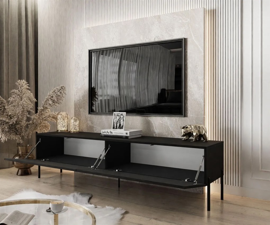 TV STOLÍK ELEGANTE 2 ČIERNY MATNÝ + ČIERNE NOŽIČKY 175 cm