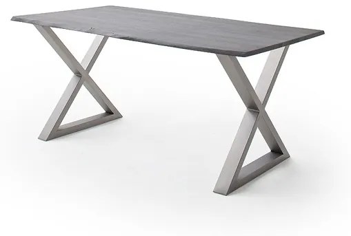 Jedálenský stôl Calabria podnož X oceľ Rozmer: doska akácia sivá, 2,5 cm 160 x 90